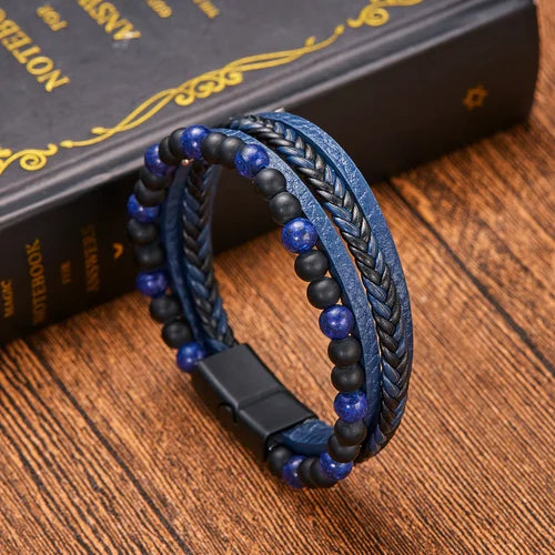 Naturlig Sten Obsidian Magnetisk Spænde Mænds Læderarmbånd
