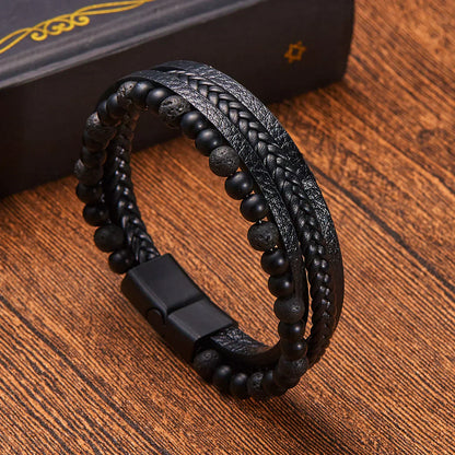 Naturlig Sten Obsidian Magnetisk Spænde Mænds Læderarmbånd