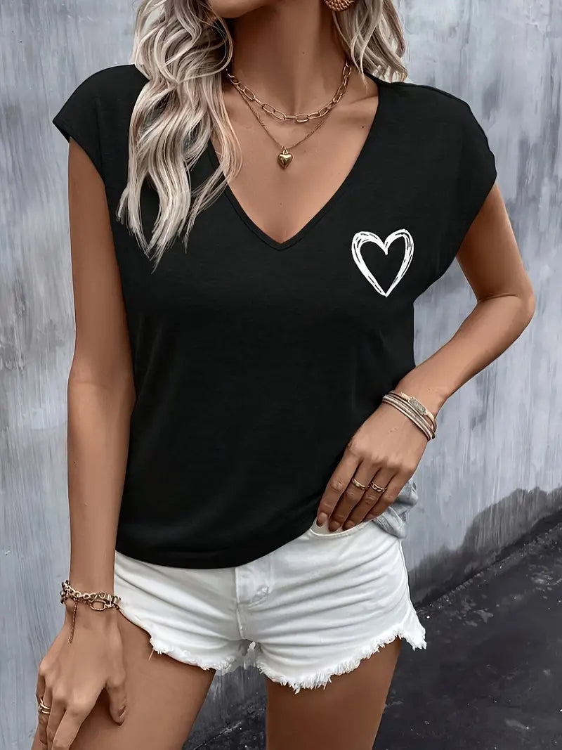 Fritzi™ - T-shirt à col en V avec imprimé cœur