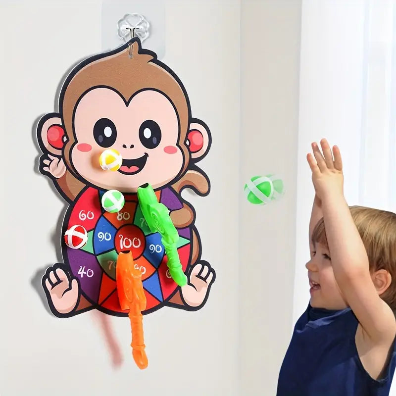 Ensemble de dart de singe mignon | Siège animal de dessin animé créatif | Toys interactifs éducatifs pour les parents éducatifs avec des balles collantes et des assen