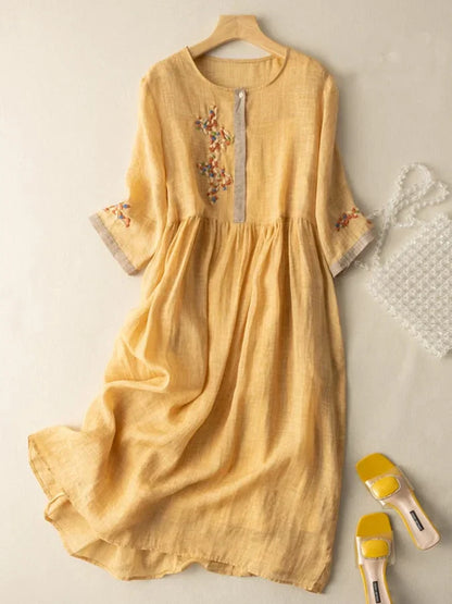 Anoshka - Cotton and Linen Dress in Ethnic Style