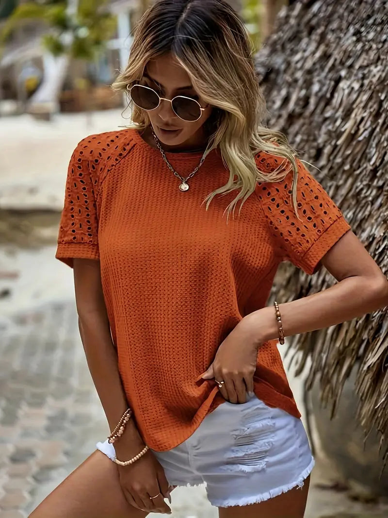 Barbara™ - T-Shirt with Round Neck and Eyelets