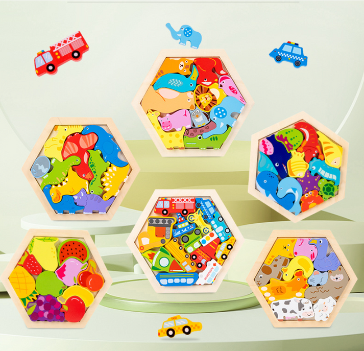 3D Houten Puzzelset - Ontdek Stapel Leer