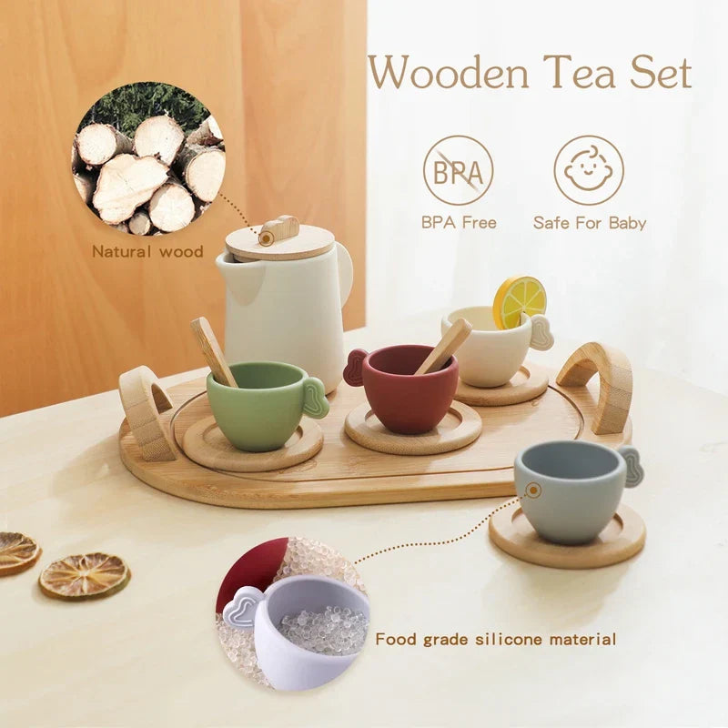 Woods™ - Hout & Silicoon - Speelgoed Theeset