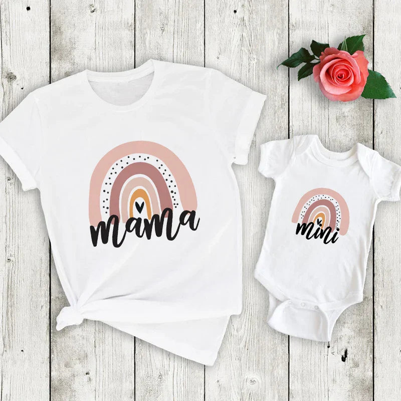 Mini Fashion™ - Mor & Datter - Matchende T-shirt & Romper