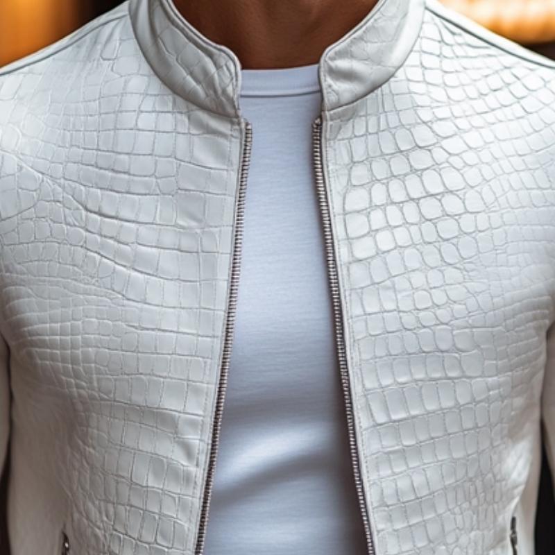 Oscar - Zip en Stone Patroon Stijlvolle Leren Jas