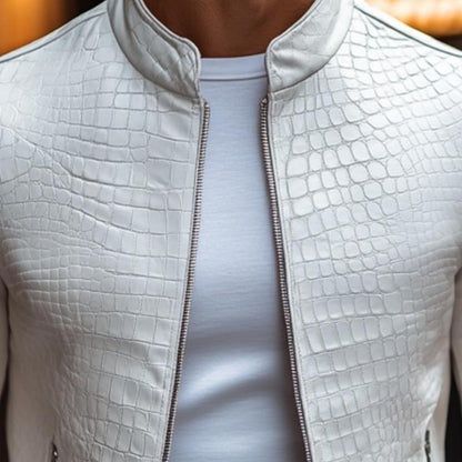 Oscar - Zip en Stone Patroon Stijlvolle Leren Jas