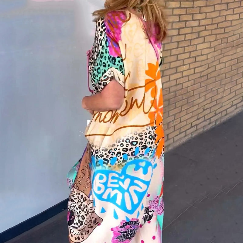 Lässiges Kurzarm-Leopardenmuster-Kleid für Frauen
