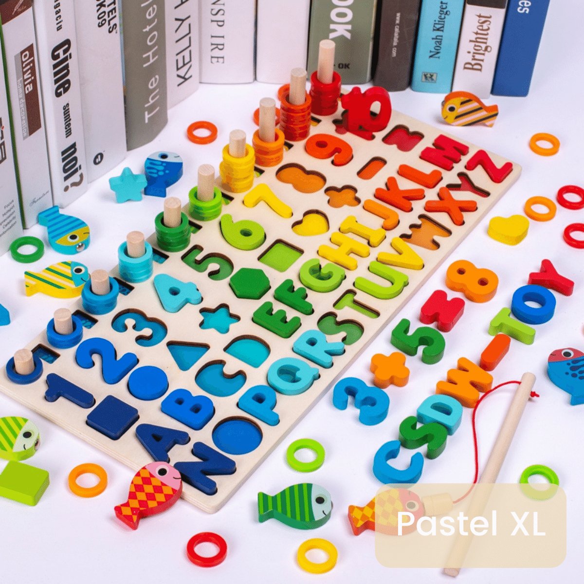 Pastel XL - Houten Educatieve Speelset met Letters en Cijfers